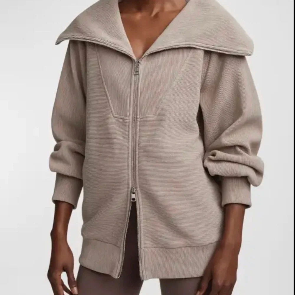 Varley Beige Ribbed Zip-Up Jacket - Picture 1 of 5